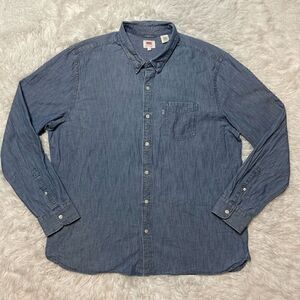 Levis Mens 2XL Blue Denim Casual Button Down Shirt Front Pocket 100% Cotton